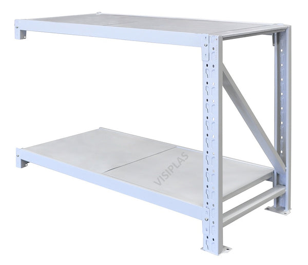 Angled View V9122A VISIPLAS 930mm High Add-On Bench with 1200mm x 600mm Shelves on 2 Levels