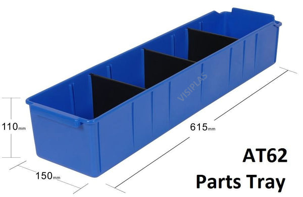 Dimensioned AT62 Parts Tray fitted with ATD2 Dividers