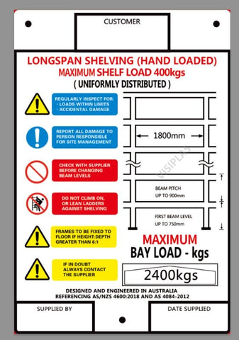 VSN VISIPLAS All-Steel Shelving Load Sign
